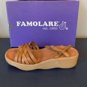 Famolare Strappy Camper Platform Sandal in Cognac